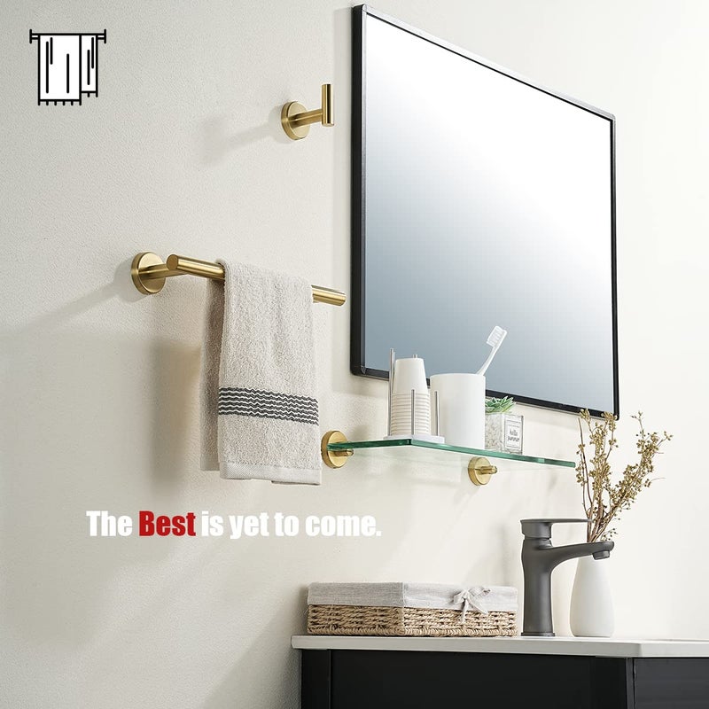 JQK Bathroom Towel Bar, Brushed Gold 12 Inch 304 Stainless Steel Thicken 0.8mm Towel Rack, Towel Holder Wall Mount, Useable Length 9 Inch TB110L9-BG - Image 4
